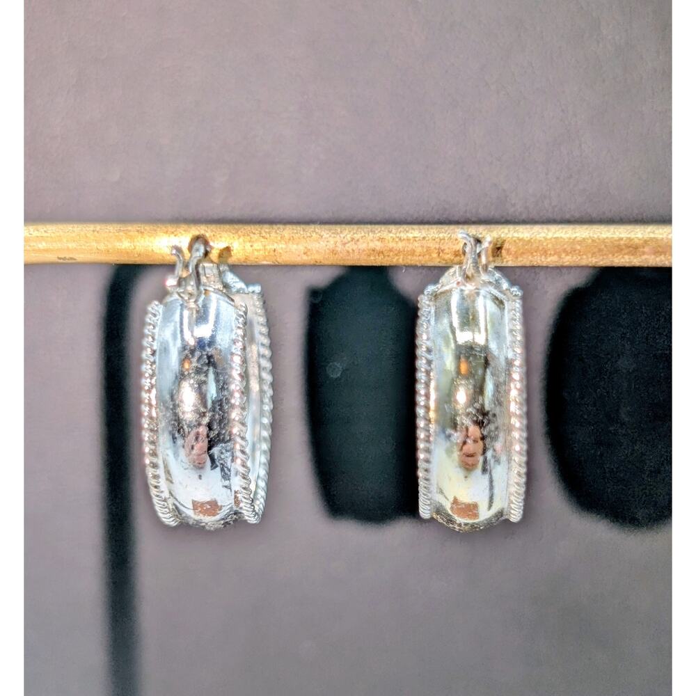 Silver Tone Wide Hoop Earrings